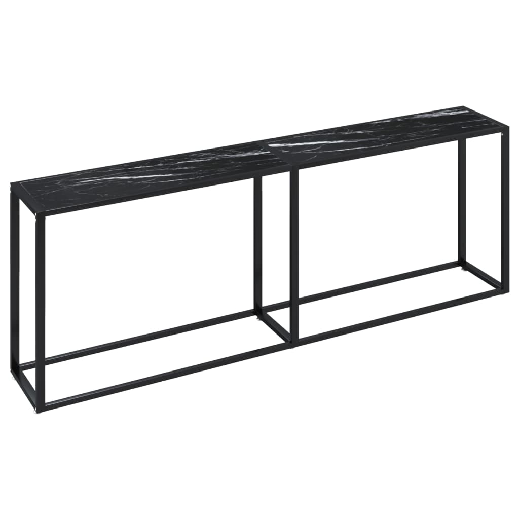 Console Table Black Marble 220X35X75.5Cm Tempered Glass