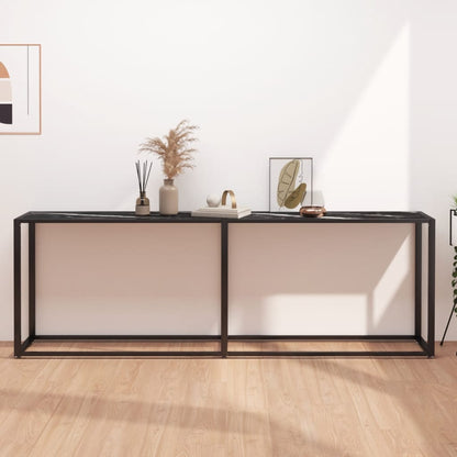 Console Table Black Marble 220X35X75.5Cm Tempered Glass