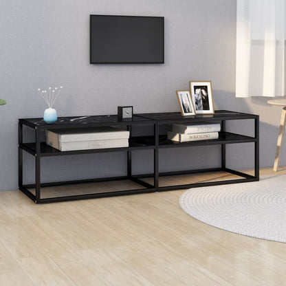 Tv Cabinet Black Marble 140X40X40.5 Cm Tempered Glass