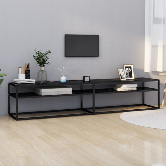 Tv Cabinet Black Marble 200X40X40.5 Cm Tempered Glass