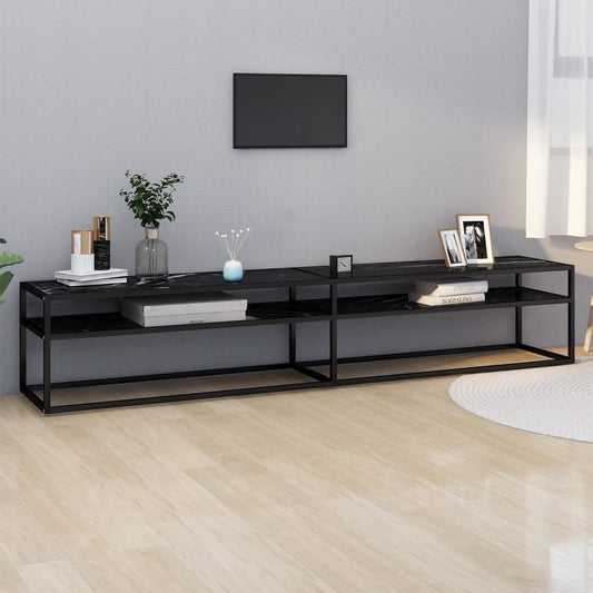 Tv Cabinet Black Marble 220X40X40.5 Cm Tempered Glass