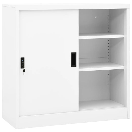 Office Cabinet With Sliding Door White 90X40X90 Cm Steel