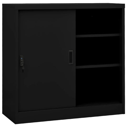 Office Cabinet With Sliding Door Black 90X40X90 Cm Steel