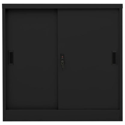 Office Cabinet With Sliding Door Black 90X40X90 Cm Steel