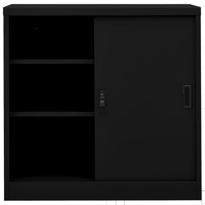 Office Cabinet With Sliding Door Black 90X40X90 Cm Steel