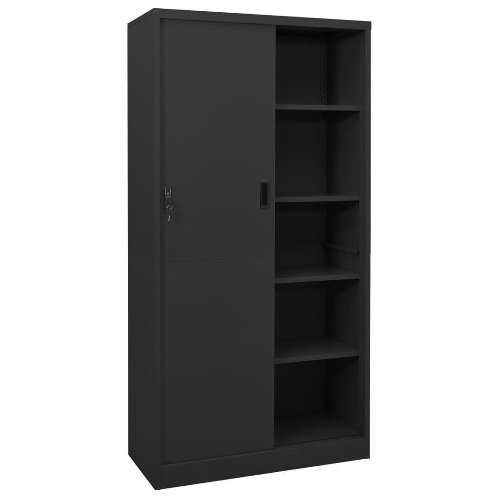 Office Cabinet With Sliding Door Anthracite 90X40X180 Cm Steel