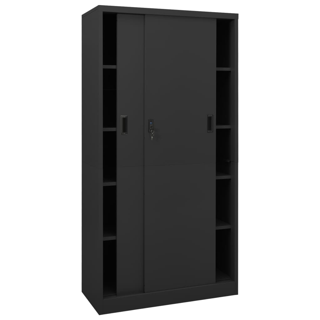 Office Cabinet With Sliding Door Anthracite 90X40X180 Cm Steel