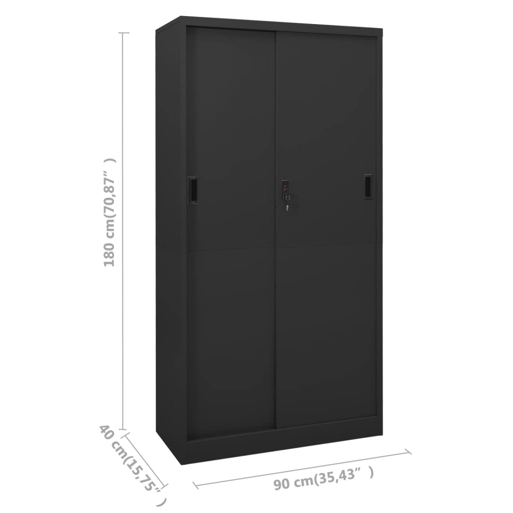 Office Cabinet With Sliding Door Anthracite 90X40X180 Cm Steel