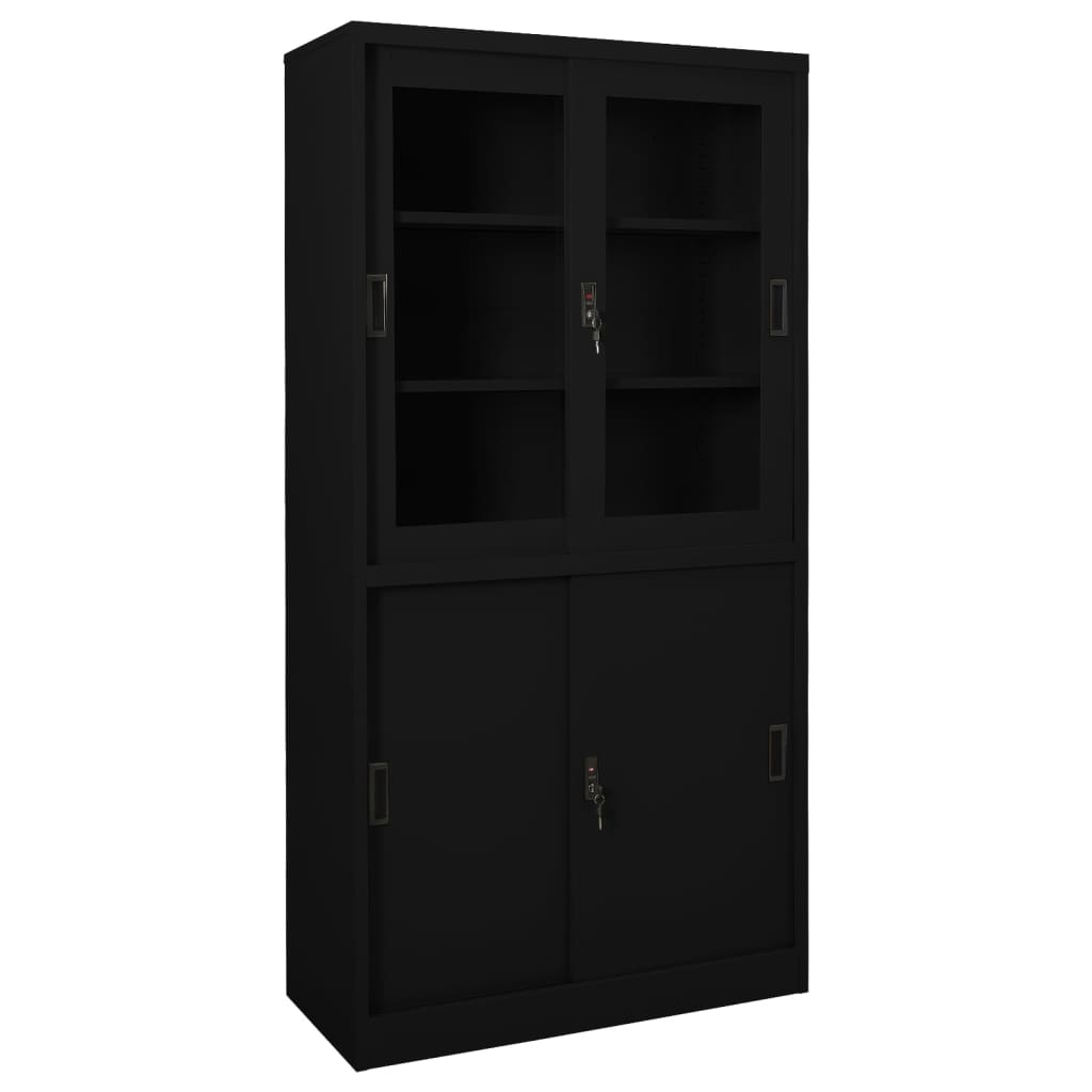 Office Cabinet With Sliding Door Black 90X40X180 Cm Steel