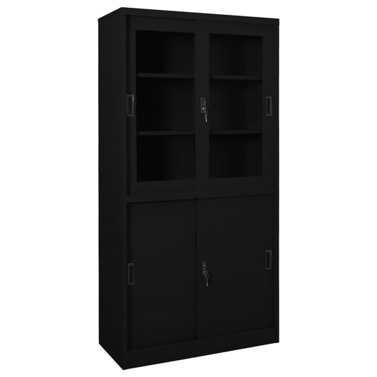 Office Cabinet With Sliding Door Black 90X40X180 Cm Steel