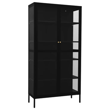 Display Cabinet Black 90X40X180 Cm Steel And Tempered Glass