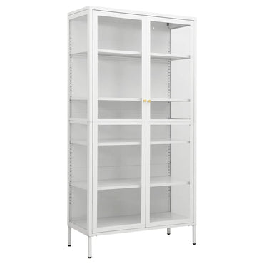 Display Cabinet White 90X40X180 Cm Steel And Tempered Glass