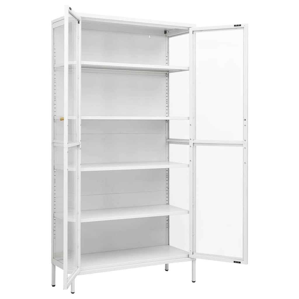 Display Cabinet White 90X40X180 Cm Steel And Tempered Glass