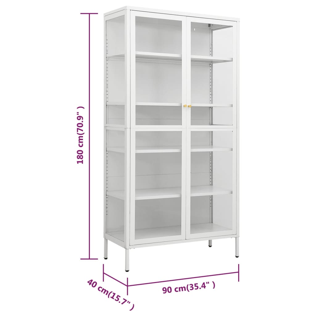 Display Cabinet White 90X40X180 Cm Steel And Tempered Glass