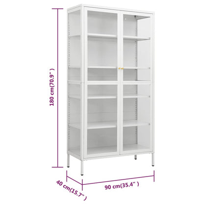 Display Cabinet White 90X40X180 Cm Steel And Tempered Glass