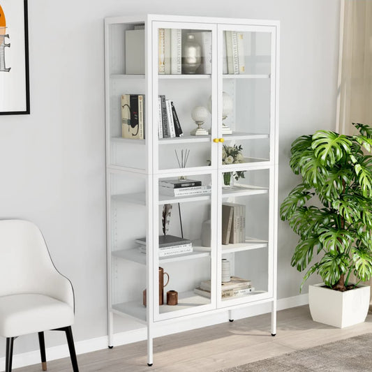 Display Cabinet White 90X40X180 Cm Steel And Tempered Glass