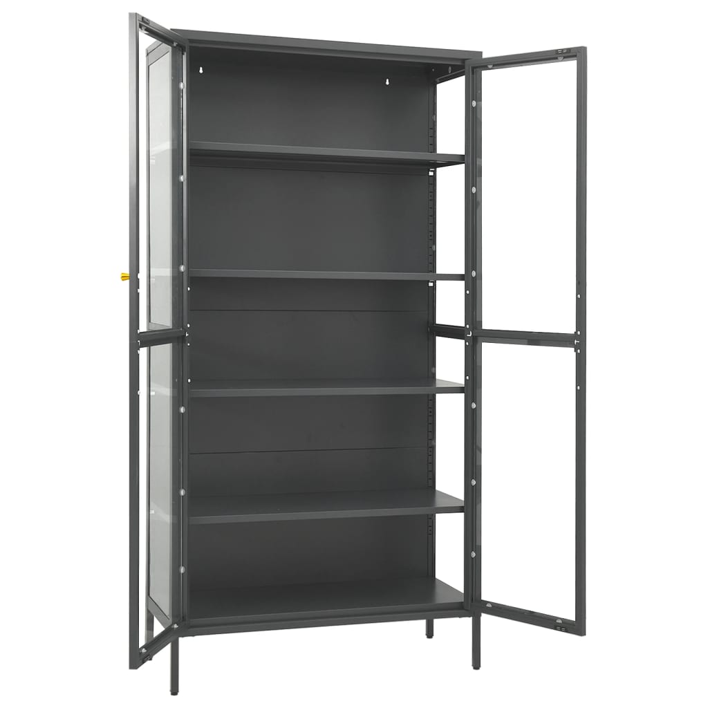 Display Cabinet Anthracite 90X40X180 Cm Steel And Tempered Glass