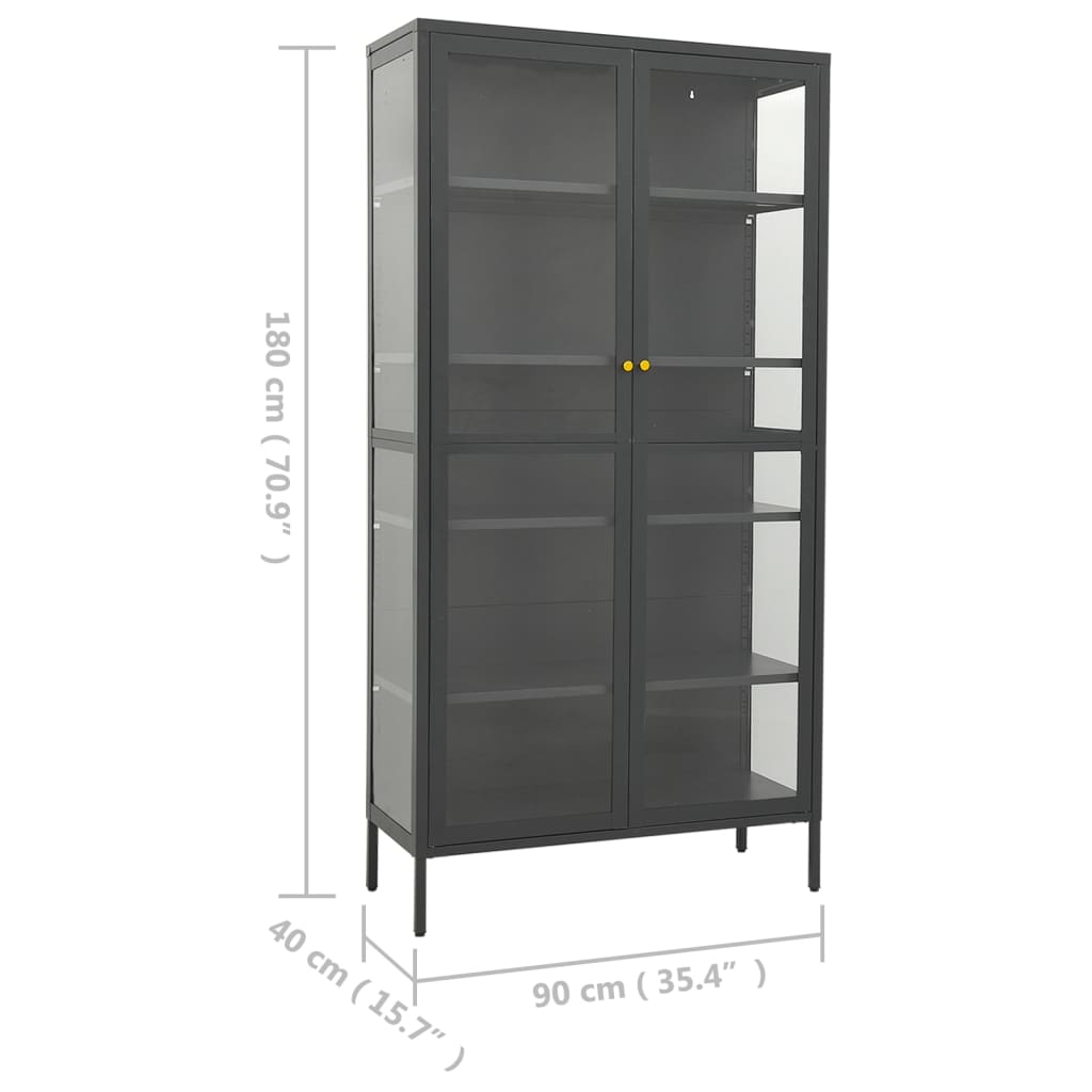 Display Cabinet Anthracite 90X40X180 Cm Steel And Tempered Glass