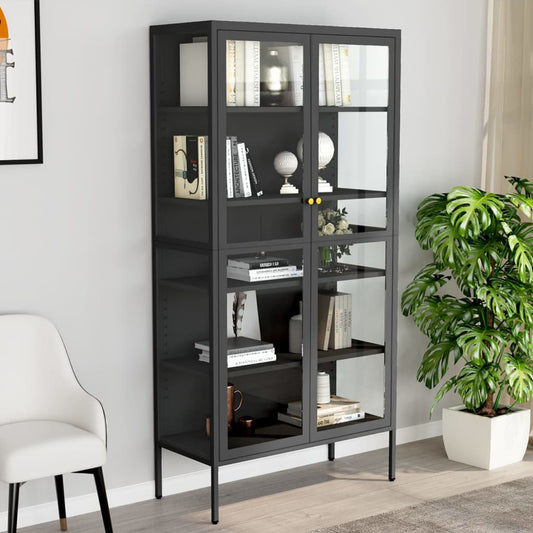 Display Cabinet Anthracite 90X40X180 Cm Steel And Tempered Glass