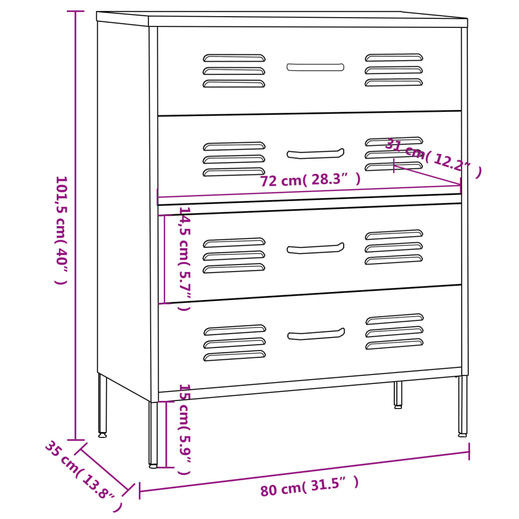 Chest Of Drawers Black 80X35X101.5 Cm Steel