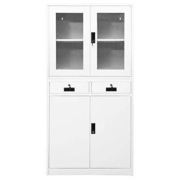 Office Cabinet White 90X40X180 Cm Steel And Tempered Glass