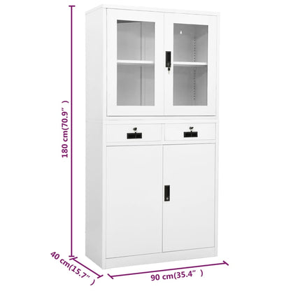 Office Cabinet White 90X40X180 Cm Steel And Tempered Glass