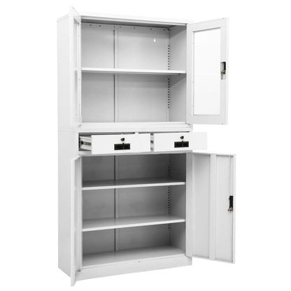 Office Cabinet White 90X40X180 Cm Steel And Tempered Glass