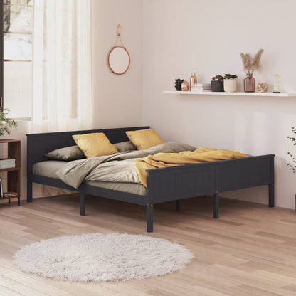 Bed Frame Grey Solid Wood Pine 180X200 Cm Super King