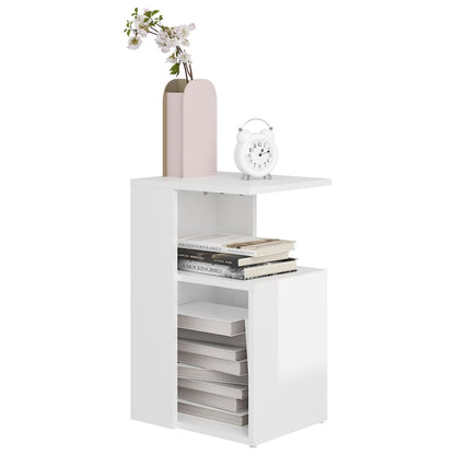 Side Table High Gloss White 36X30X56 Cm Engineered Wood