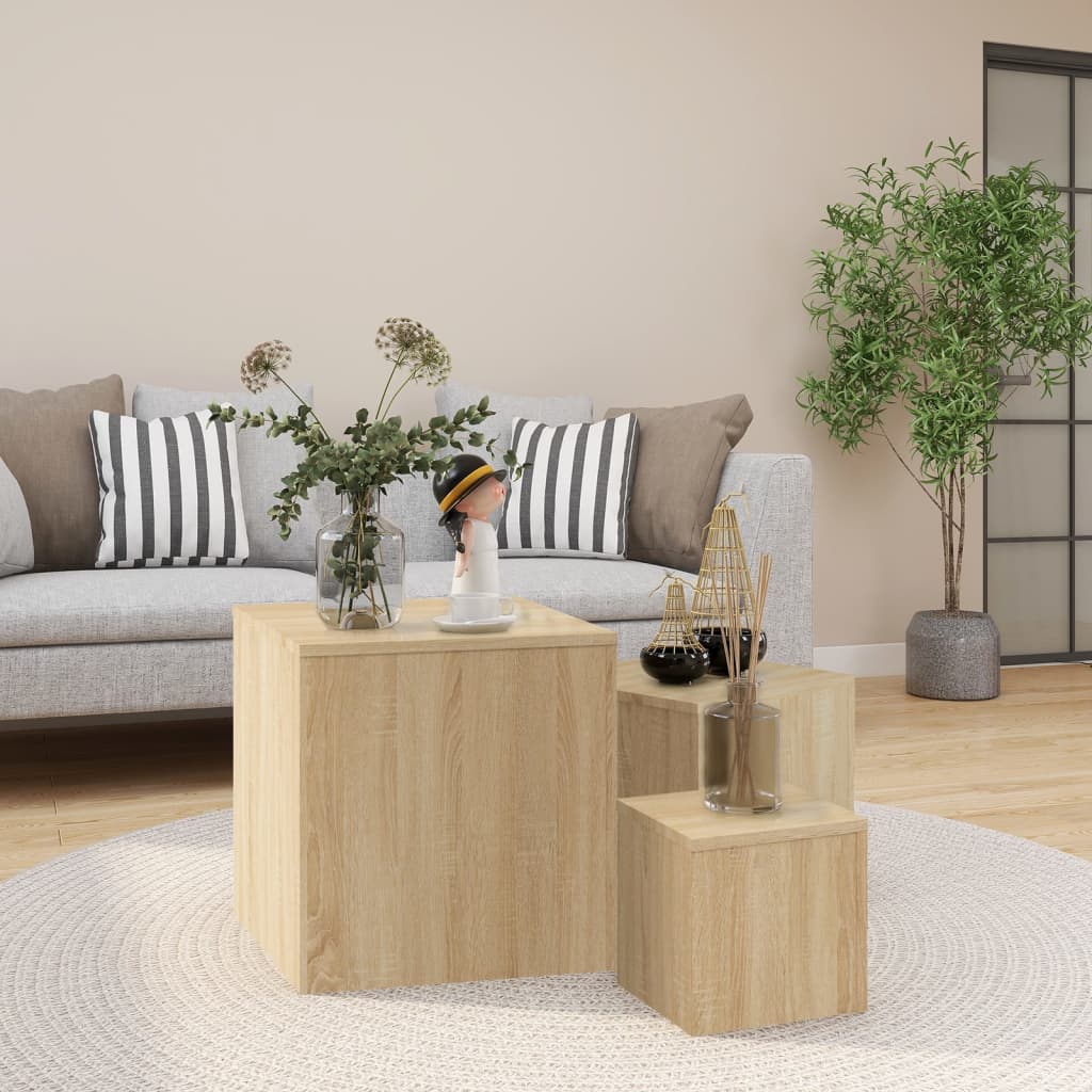 Side Tables 3 Pcs Sonoma Oak Engineered Wood