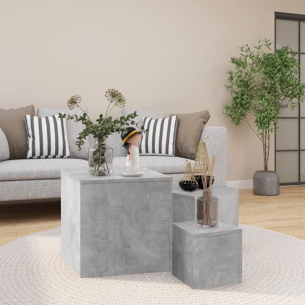 Side Tables 3 Pcs Concrete Grey Engineered Wood