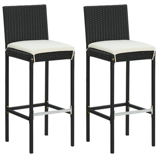 Garden Bar Stools With Cushions 2 Pcs Black Poly Rattan