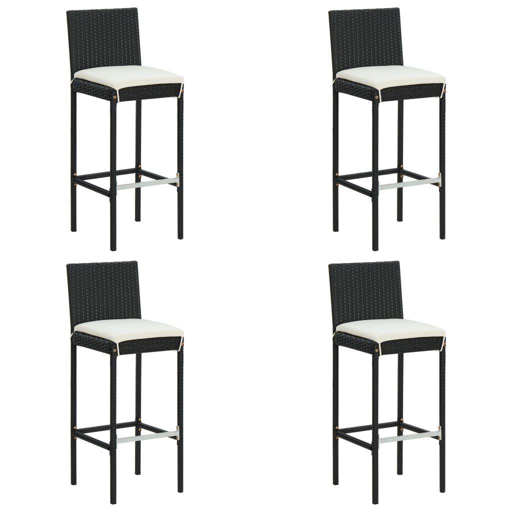 Garden Bar Stools With Cushions 4 Pcs Black Poly Rattan