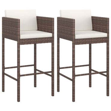 Bar Stools 2 Pcs With Cushions Brown Poly Rattan