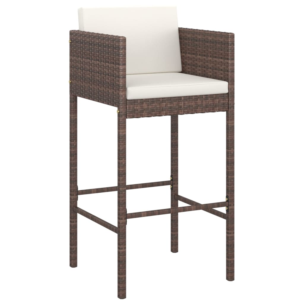 Bar Stools 2 Pcs With Cushions Brown Poly Rattan