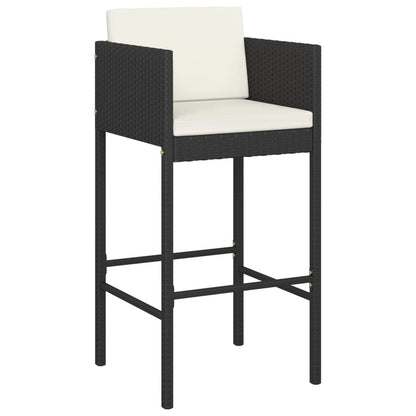 Bar Stools 2 Pcs With Cushions Black Poly Rattan