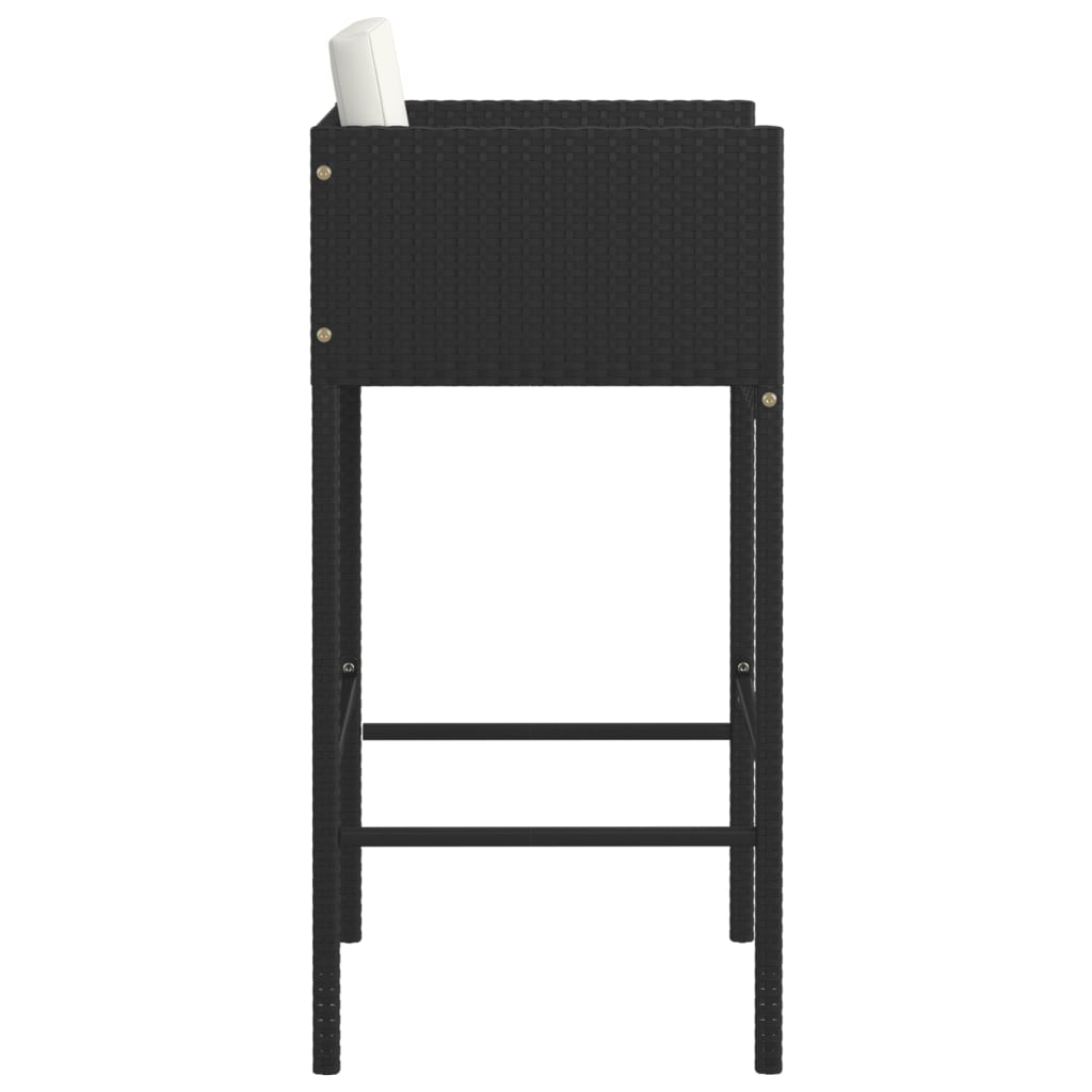 Bar Stools 2 Pcs With Cushions Black Poly Rattan