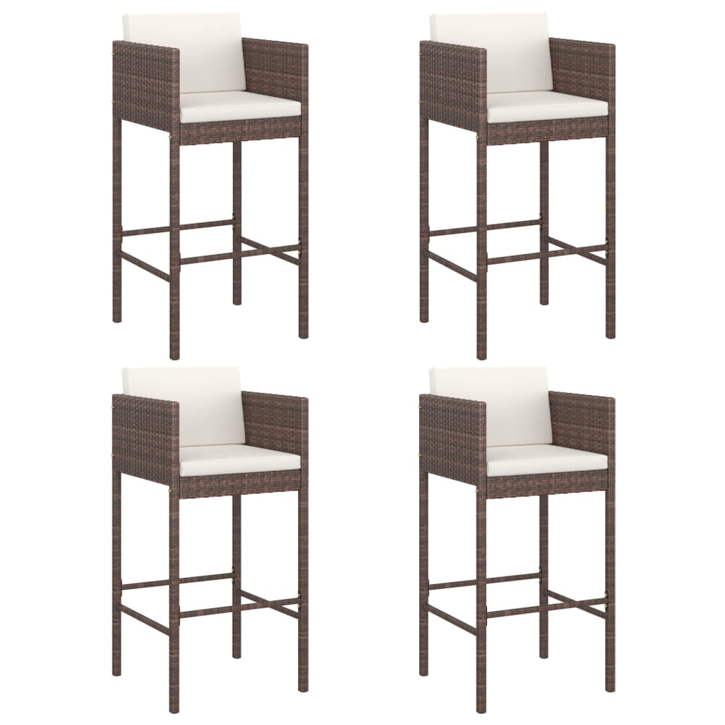 Bar Stools 4 Pcs With Cushions Brown Poly Rattan