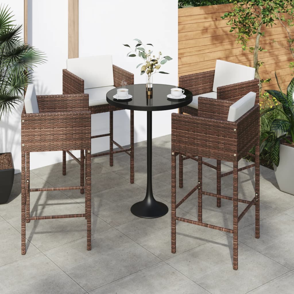 Bar Stools 4 Pcs With Cushions Brown Poly Rattan