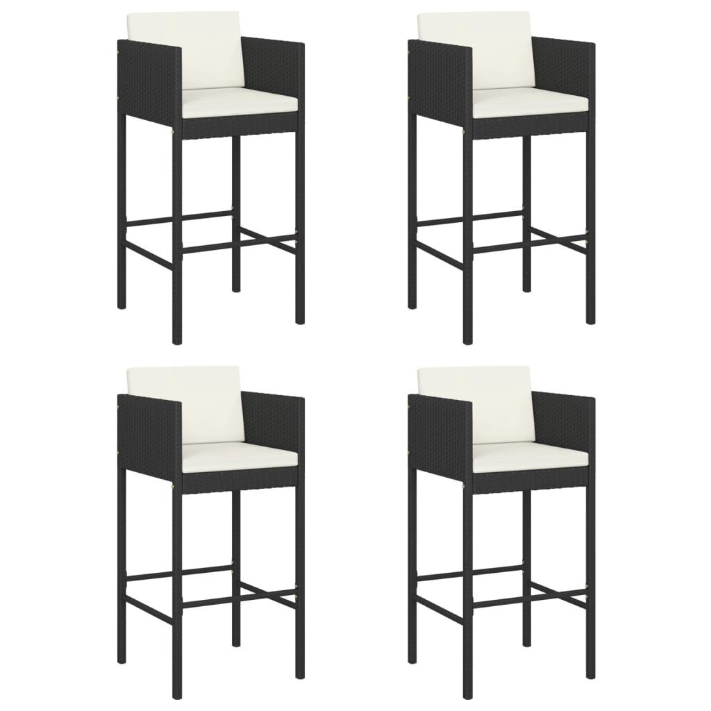 Bar Stools 4 Pcs With Cushions Black Poly Rattan