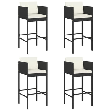 Bar Stools 4 Pcs With Cushions Black Poly Rattan