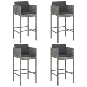 Bar Stools 4 Pcs With Cushions Grey Poly Rattan