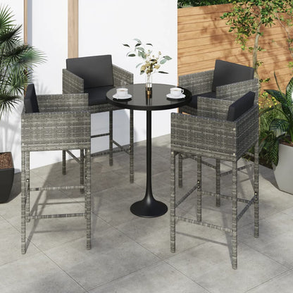 Bar Stools 4 Pcs With Cushions Grey Poly Rattan