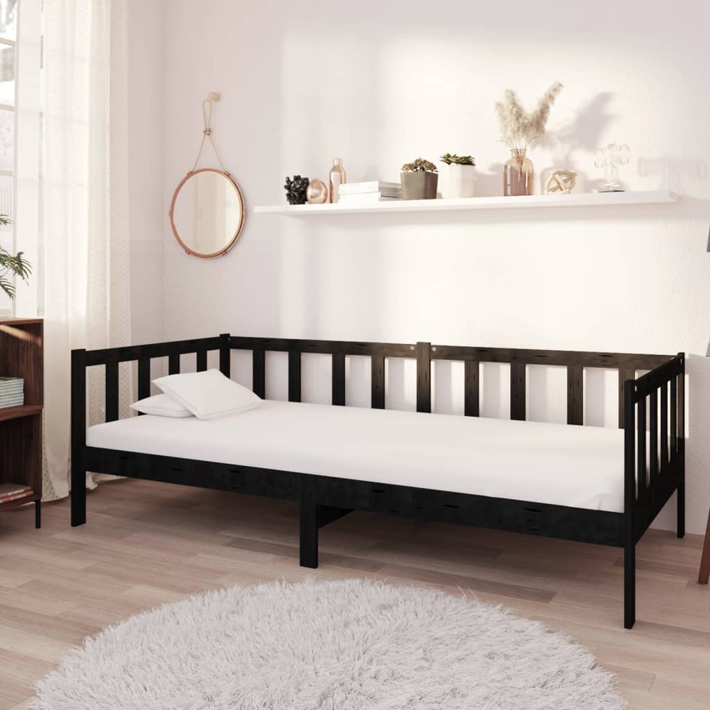 Day Bed Without Mattress Black Solid Wood Pine 90X200Cm