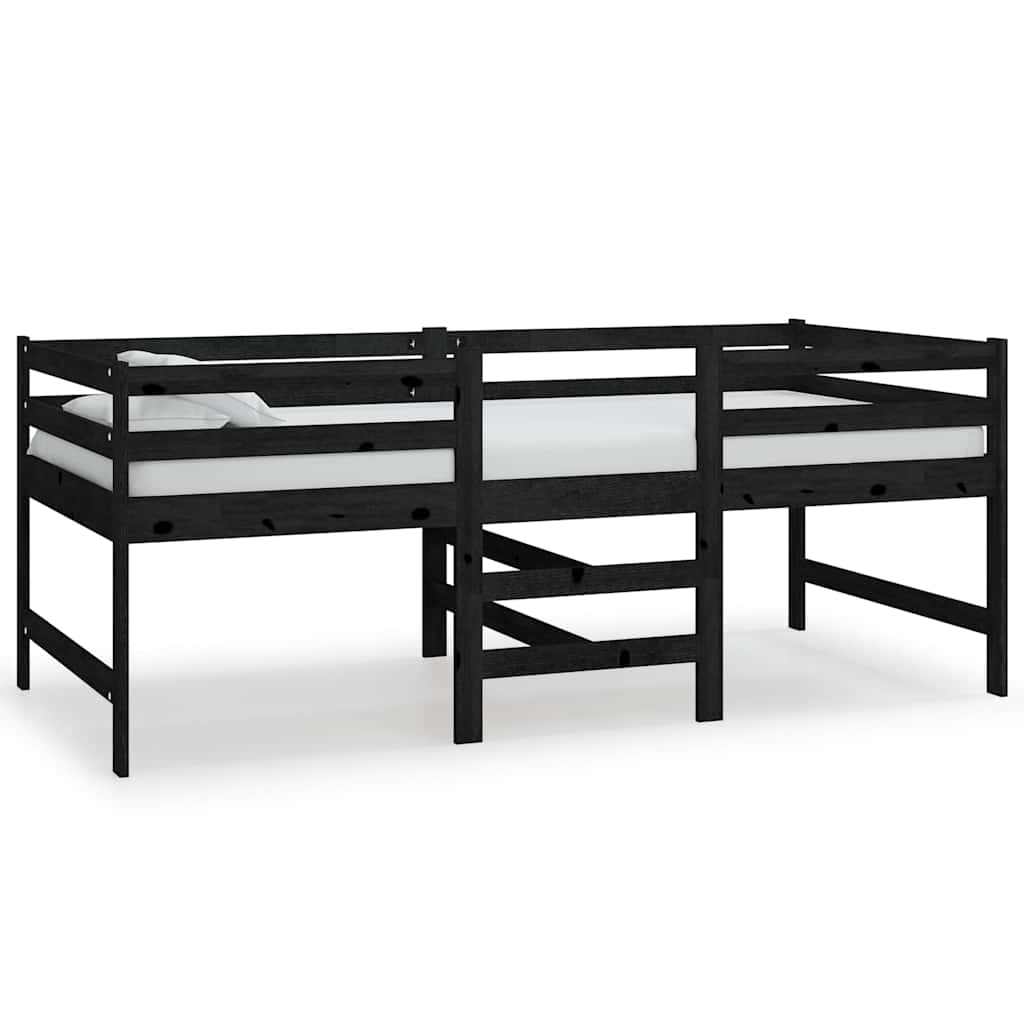 Mid-High Bed Without Mattress Black Solid Wood Pine 90X200Cm