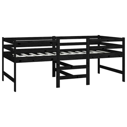 Mid-High Bed Without Mattress Black Solid Wood Pine 90X200Cm