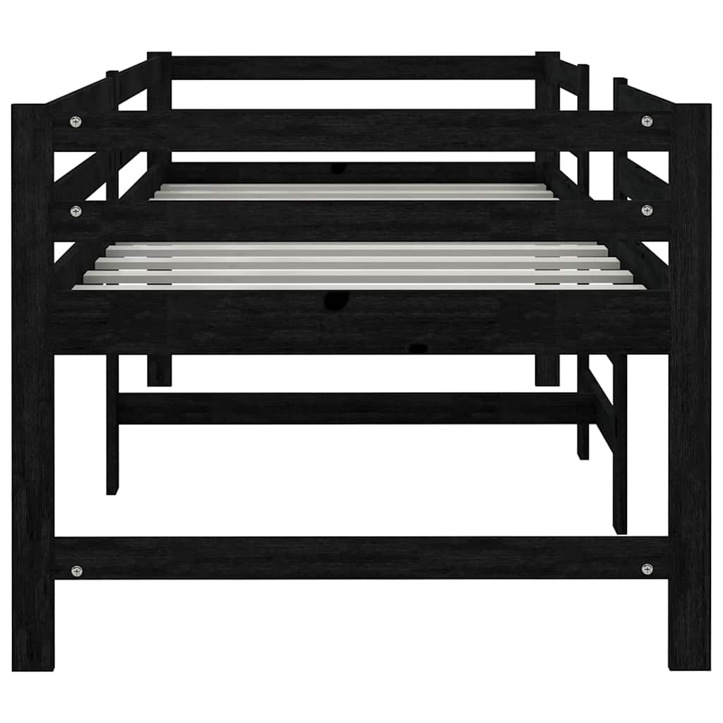 Mid-High Bed Without Mattress Black Solid Wood Pine 90X200Cm