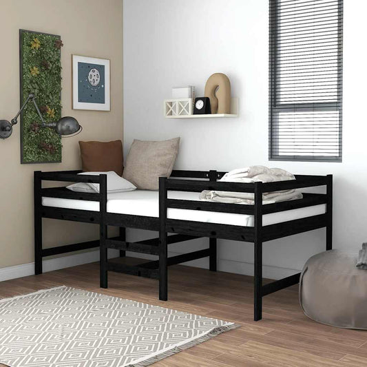 Mid-High Bed Without Mattress Black Solid Wood Pine 90X200Cm