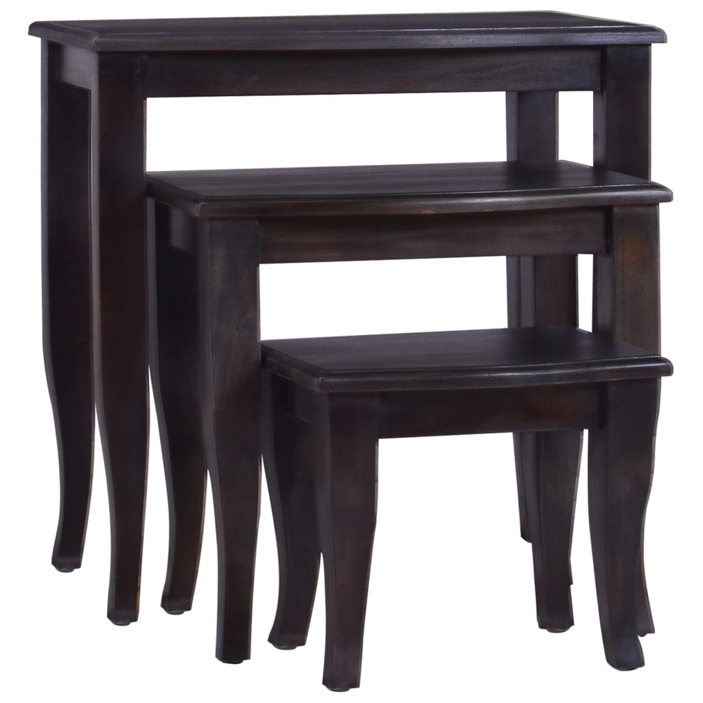 Nesting Side Tables 3 Pcs Light Black Solid Wood Mahogany