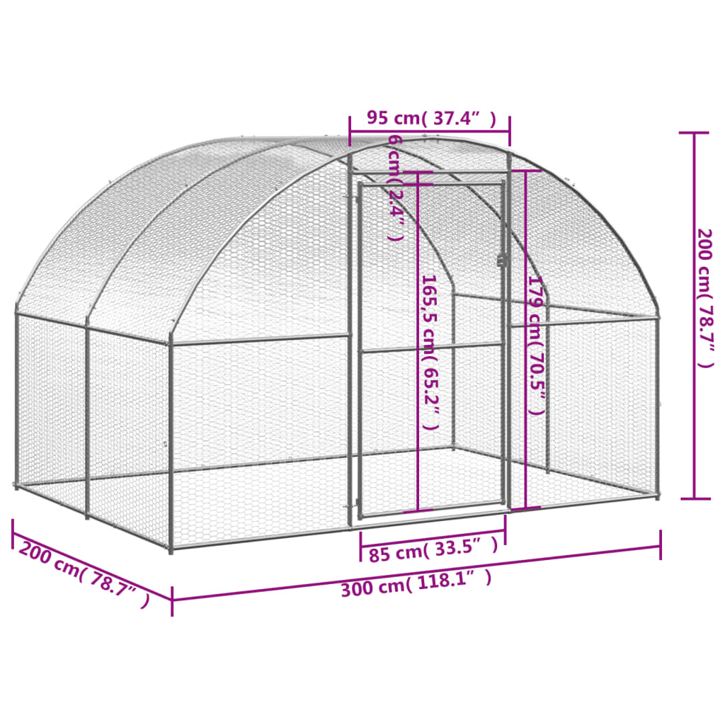 Outdoor Chicken Coop 3X2X2 M Galvanised Steel